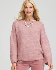 Chico's Women | Tonal Embroidered Boatneck Pullover Sweater DUSTY ROSE