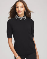 Chico's Women | Cashmere Pearl Mockneck Sweater BLACK