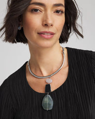 Chico's Women | Linear Jade & Resin Pendant Collar BLUE