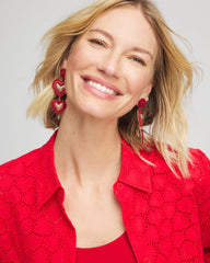 Chico's Women | Red Beaded Heart Drop Earrings RED