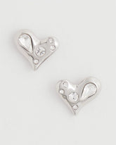 Chico's Women | Mini Bejeweled Heart Stud Earrings SILVER