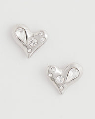 Chico's Women | Mini Bejeweled Heart Stud Earrings SILVER