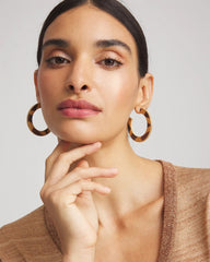 Chico's Women | Animal Wood Hoop Earrings NEUTRAL