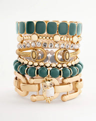 Chico's Women | Resin Goldtone Square Stretch Bracelet DARKEST SPRUCE