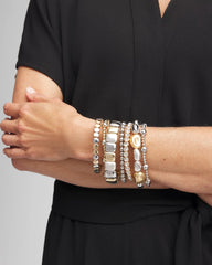 Chico's Women | Gold & Silver Tone Beaded Stretch Bracelet MIXED METALS