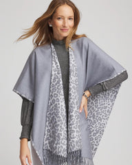 Chico's Women | Reversible Animal Print Fringe Ruana STORM CLOUD