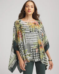 Chico's Women | Printed Crinkle-Chiffon Pullover Poncho NETTLE LEAF