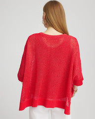 Chico's Women | Sequin Open Knit Poncho RED GLOW