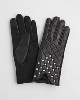 Chico's Women | Leather Pearl Quilted Gloves BLACK