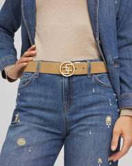 Chico's Women | Faux Suede Reversible Chico's Logo Trouser Belt TAN