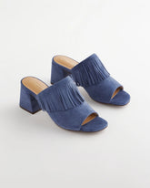 Chico's Women | Blue Lotus Suede Fringe Block Heels BLUE LOTUS