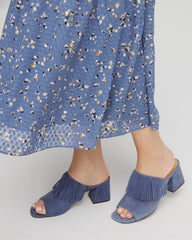 Blue Lotus Suede Fringe Block Heels