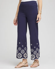 Chico's Women | Petite Brigitte™ 180 Embroidered Wide-Leg Cropped Pants PASSPORT BLUE