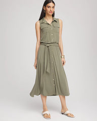 Chico's Women | Petite Travelers™ Knit Sleeveless Shirtdress DUSTY OLIVE
