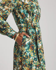 Chico's Women | Petite Printed Long-Sleeved Shirtdress DARKEST SPRUCE