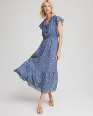 Chico's Women | Petite Textured Ruffled-Placket Maxi Dress BLUE LOTUS