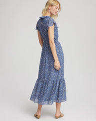 Chico's Women | Petite Textured Ruffled-Placket Maxi Dress BLUE LOTUS
