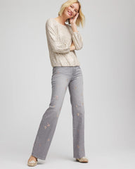 Chico's Women | Petite Rose Gold Embroidered Girlfriend Flared Jeans LE HAVRE WASH