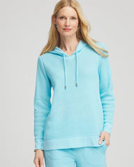 Chico's Women | Zenergy® Crochet Knit Hooded Pullover Top PARADISO BLUE