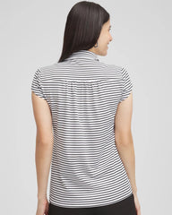 Chico's Women | Zenergy® UPF Stripe Cap Sleeve Polo BLACK