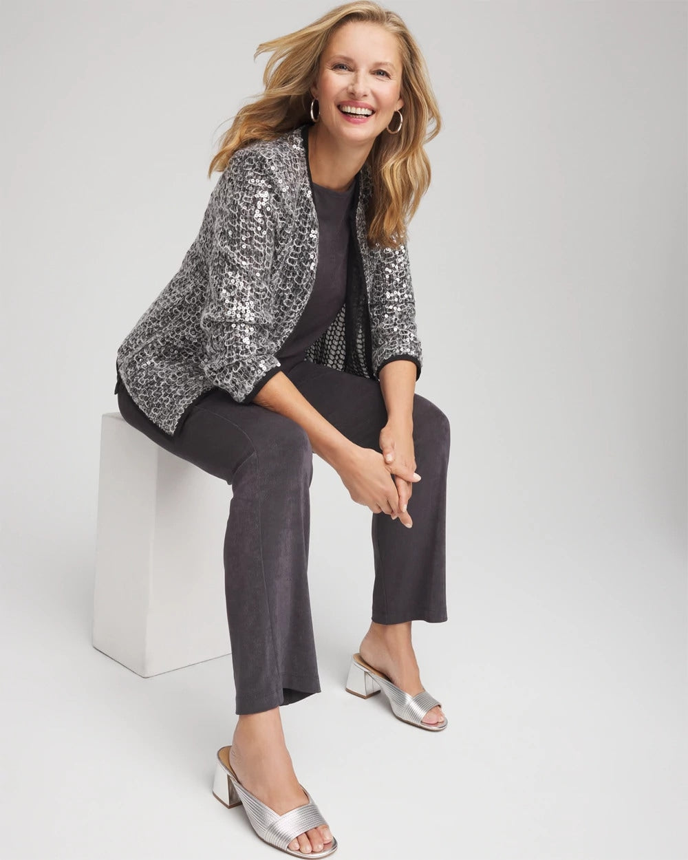Chico's Women | Travelers™ Collection Refined Sequins Netted Jacket SERENE GRAY