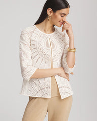 Chico's Women | Travelers™ Collection Embroidered 3/4 Sleeve Jacket MODERN ECRU