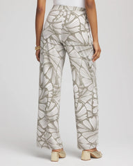 Chico's Women | Travelers™ Abstract Leaf Print Knit Wide-Leg Pants DUSTY OLIVE