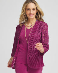 Chico's Women | Travelers™ Collection Embroidered Lace Cutwork Jacket PURPLE CLOVER