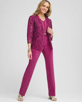 Chico's Women | Travelers™ Collection Embroidered Lace Cutwork Jacket PURPLE CLOVER