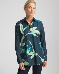 Chico's Women | No Iron™ Glacial Flora Sateen Shirt TEAL SHADOW