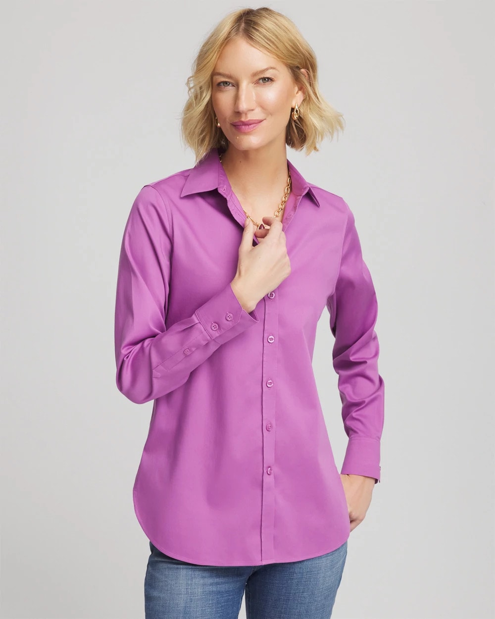 Chico's Women | No Iron™ Stretch-Sateen Shirt GOOSEBERRY