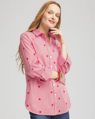Chico's Women | No Iron™ Stars & Stripes Sateen Shirt RED GLOW