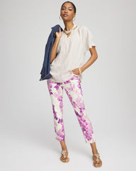 Chico's Women | Brigitte™ Floral Pull-On Slim Cropped Pants PLUM SHADE