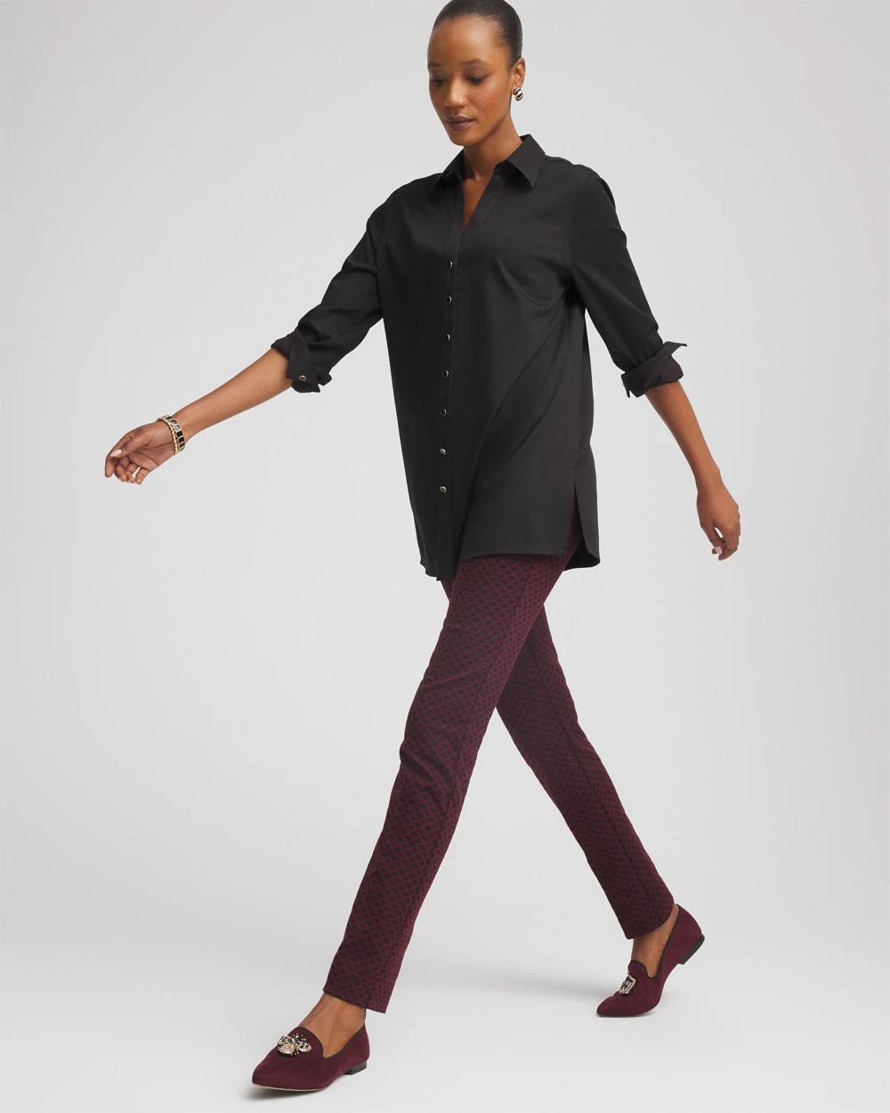Chico's Women | Circle Jacquard Juliet Slim Ankle Pants BLACK