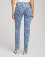 Chico's Women | Girlfriend Slim Ankle Flocked Jeans FINFLOW INDIGO