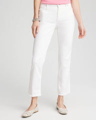 Chico's Women | Girlfriend Frayed Cropped No Stain Jeans ALABASTER