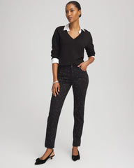Chico's Women | Stone Embellished Girlfriend Slim Ankle Jeans BLACK