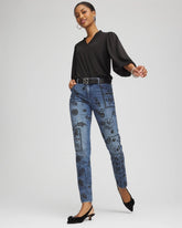 Chico's Women | Mixed-Media Girlfriend Slim Ankle Jeans EMILIA INDIGO
