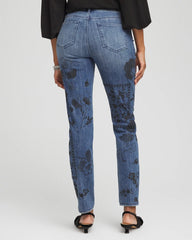 Chico's Women | Mixed-Media Girlfriend Slim Ankle Jeans EMILIA INDIGO