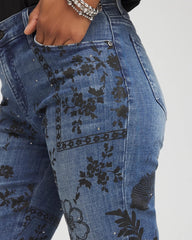 Mixed-Media Girlfriend Slim Ankle Jeans