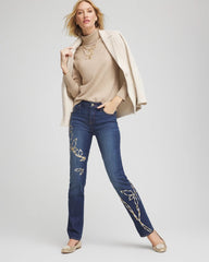 Sequins Rose Girlfriend Slim-Leg Jeans