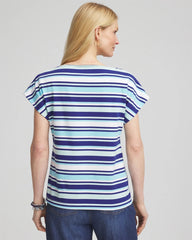 Chico's Women | Stripe Modern Cap Sleeve Tee PARADISO BLUE