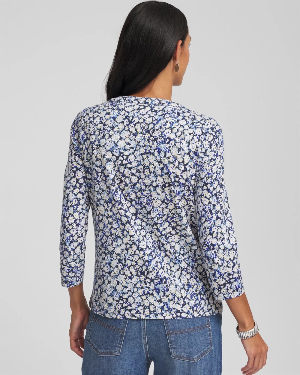 Chico's Women | Printed Slub Splitneck Button Tee PASSPORT BLUE