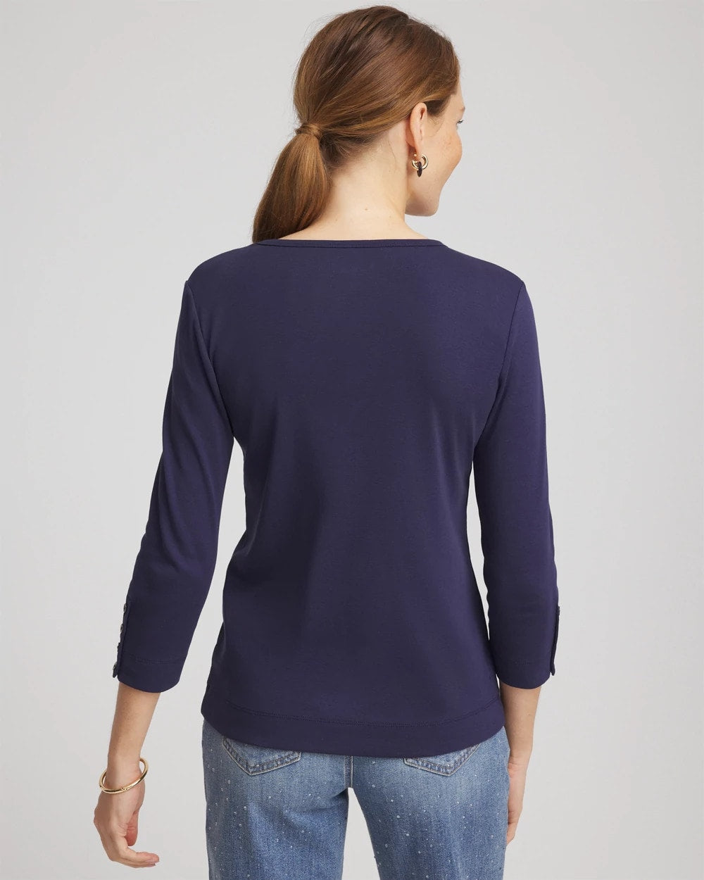 Chico's Women | Pima Cotton Crewneck Button Tee PASSPORT BLUE