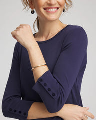 Chico's Women | Pima Cotton Crewneck Button Tee PASSPORT BLUE