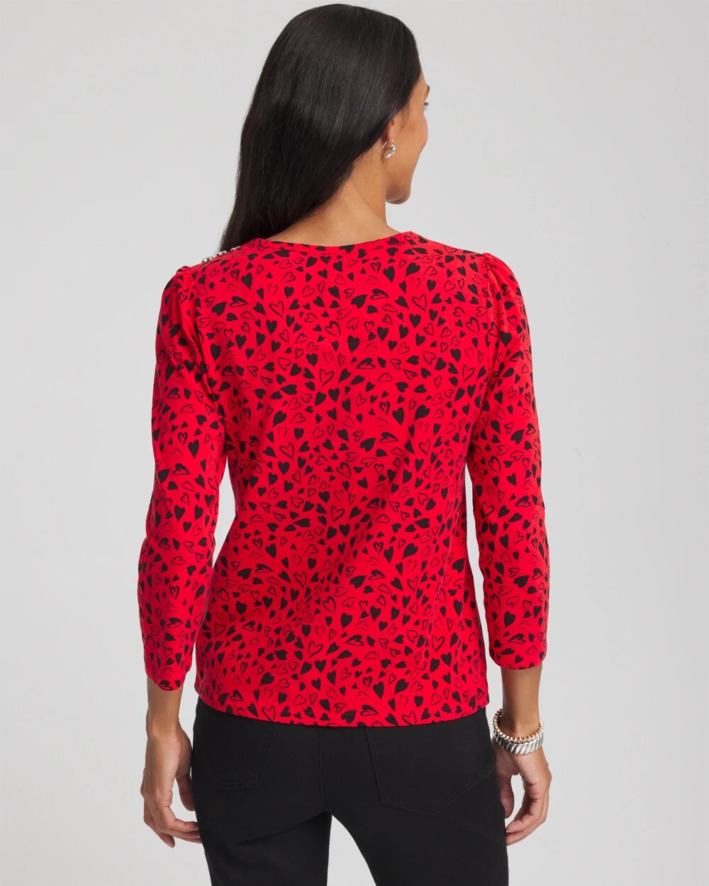 Chico's Women | Lover Girl Button Heart Tee LOVE LETTER RED