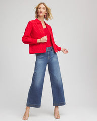 Chico's Women | Heart Eyelet Button Down Shirt LOVE LETTER RED