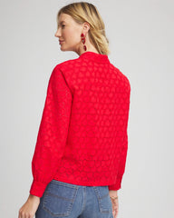 Chico's Women | Heart Eyelet Button Down Shirt LOVE LETTER RED