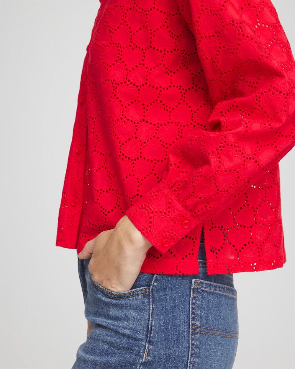 Chico's Women | Heart Eyelet Button Down Shirt LOVE LETTER RED