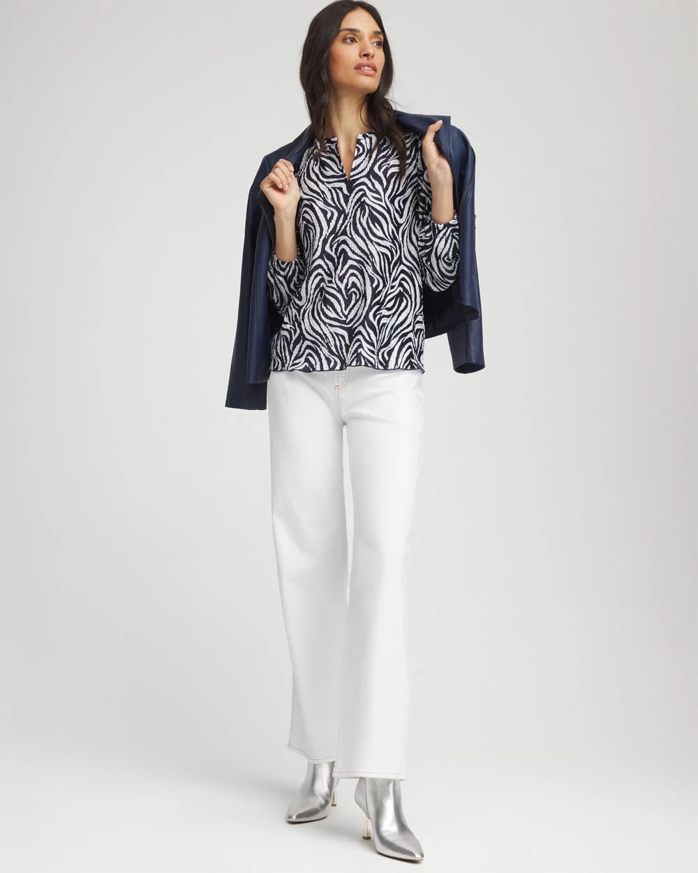 Chico's Women | Zebra Waves Crinkle Top PASSPORT BLUE